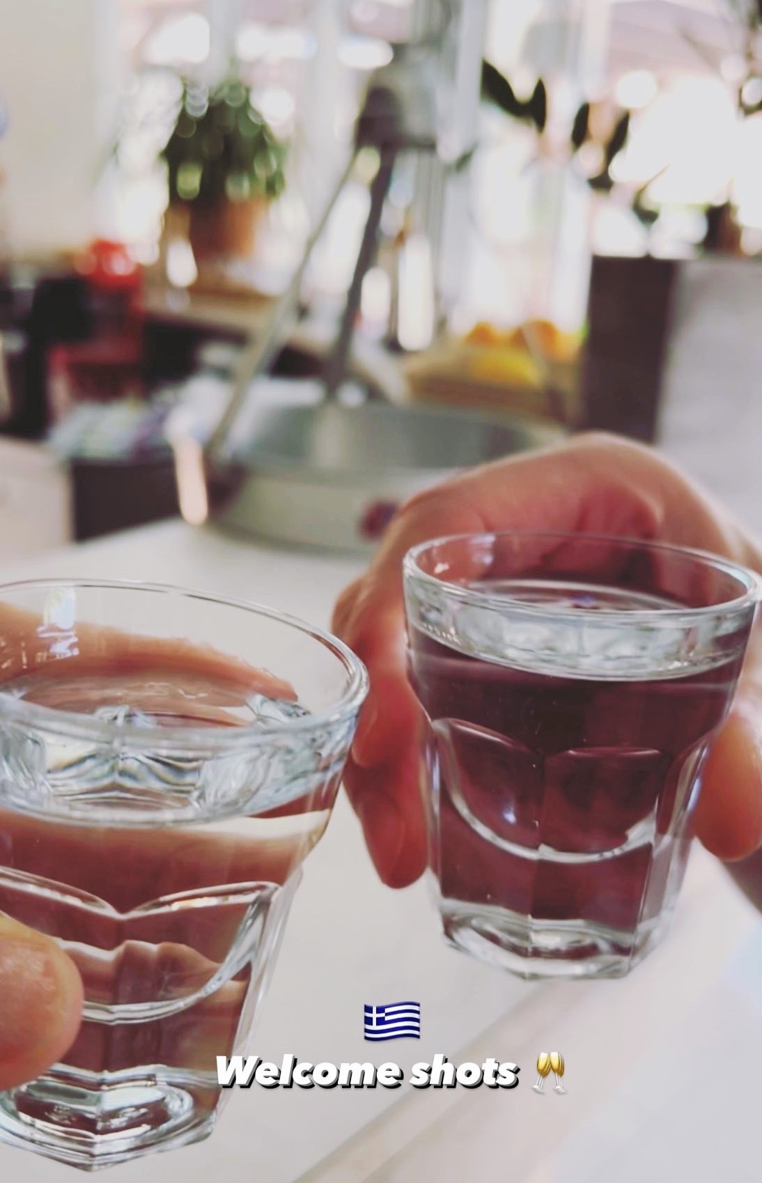 welcome shots of local liquor upon arrival at Goji Vegan hotel.