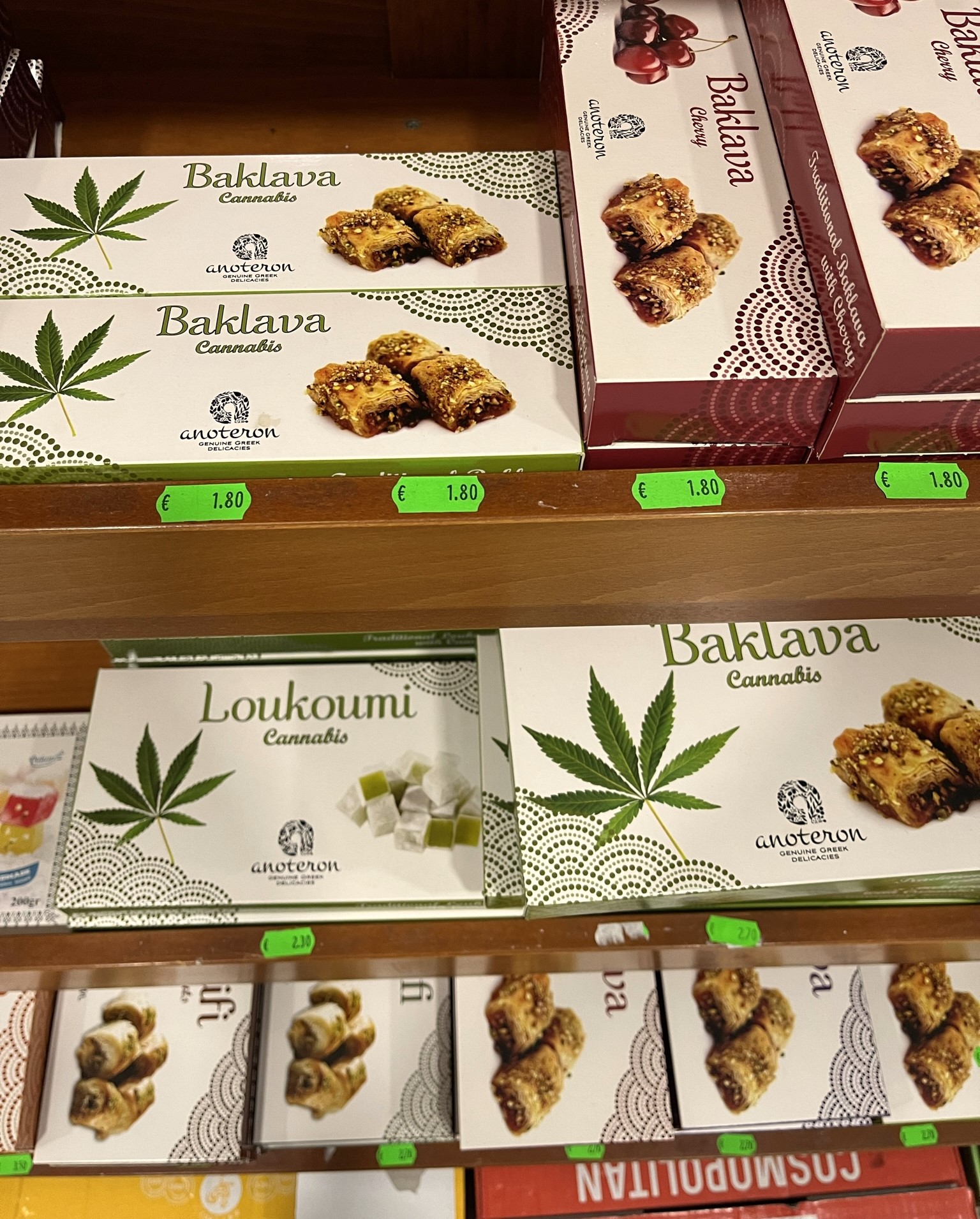mini baklava snack and loukoumi found in a store in Rhodes