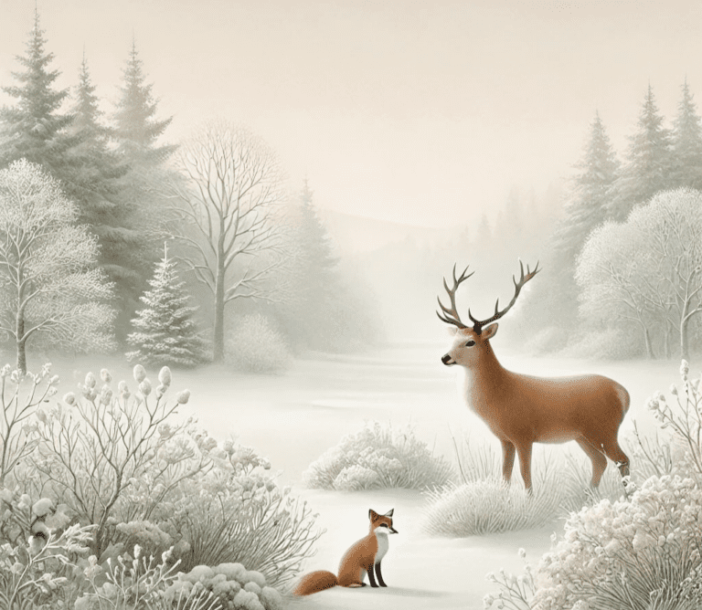 ai generated image of animalsin winter landscape