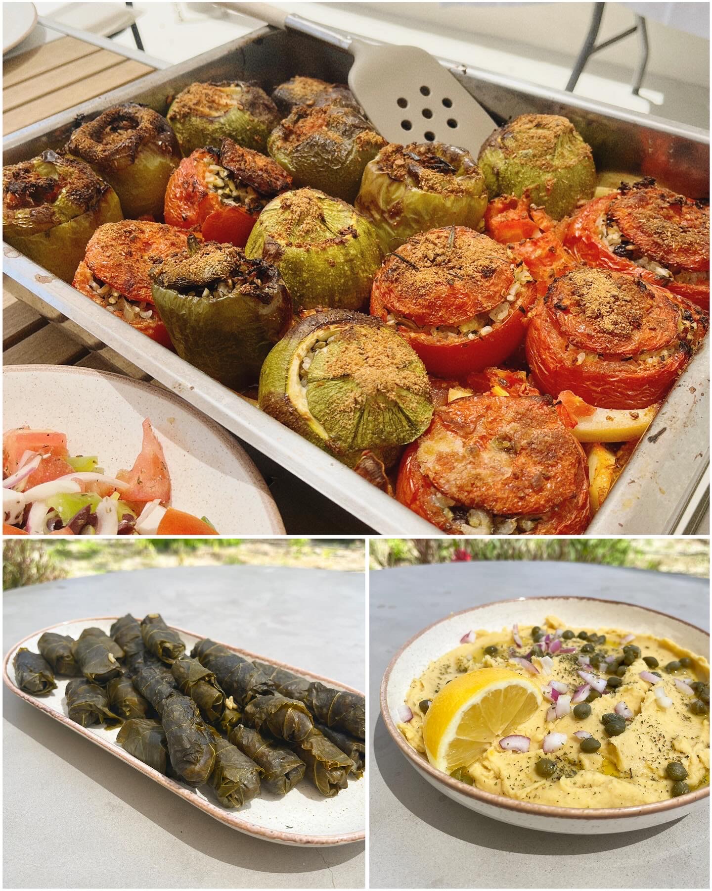 cooking traditional Greek plant based food at Mod Santorini vegan boutique hotel.
